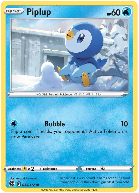 Pokemon Piplup 035/172 common kaart uit de Brilliant Stars set