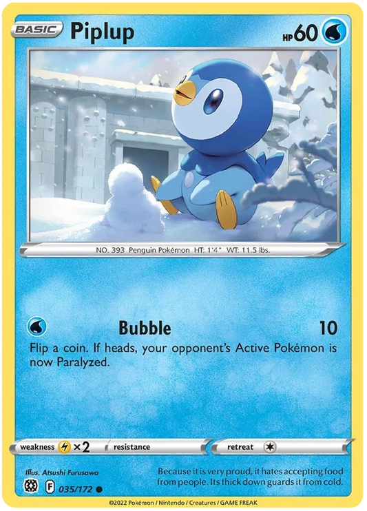 Pokemon Piplup 035/172 common kaart uit de Brilliant Stars set