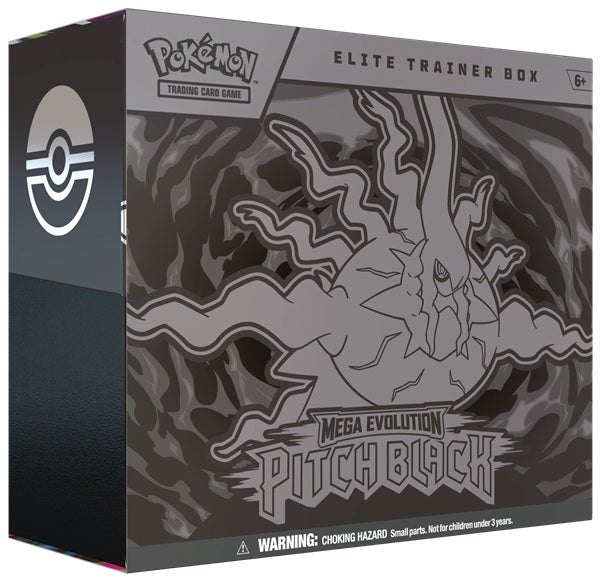 De officiële Pokémon TCG Pitch Black Elite Trainer Box inclusief boosters, sleeves en promo kaart.