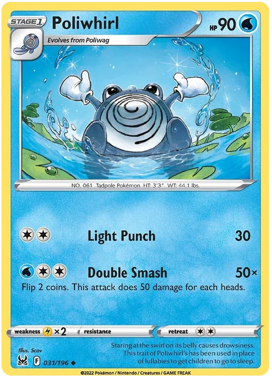 Poliwhirl common kaart uit Pokémon Lost Origin set met nummer 031/196