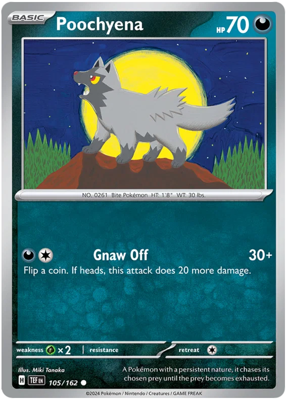 Pokémon Poochyena common kaart nummer 105 uit de Temporal Forces set