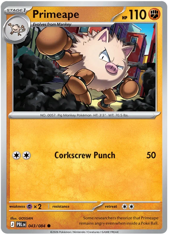 Pokémon Primeape #043 common kaart uit de Pitch Black set
