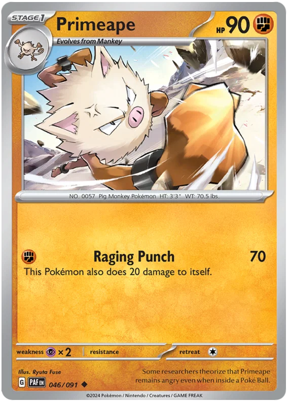 Pokémon Primeape #046 common kaart uit de Paldean Fates set