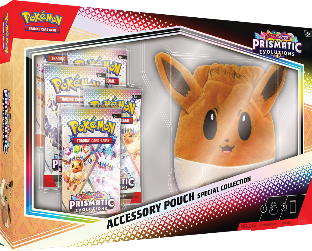 Pokémon Prismatic Evolutions Eevee Accessory Pouch met booster packs