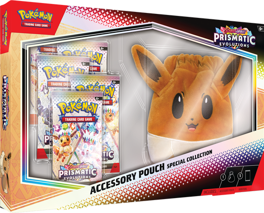 Pokémon Prismatic Evolutions Eevee Accessory Pouch met booster packs