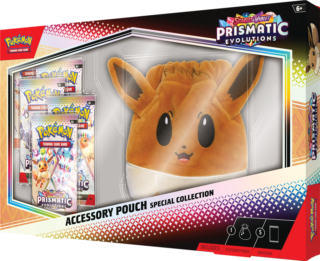 Pokémon Prismatic Evolutions Eevee Accessory Pouch met booster packs