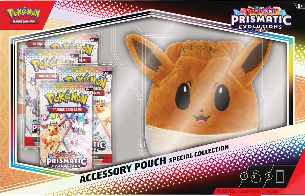 Pokémon Prismatic Evolutions Eevee Accessory Pouch met booster packs