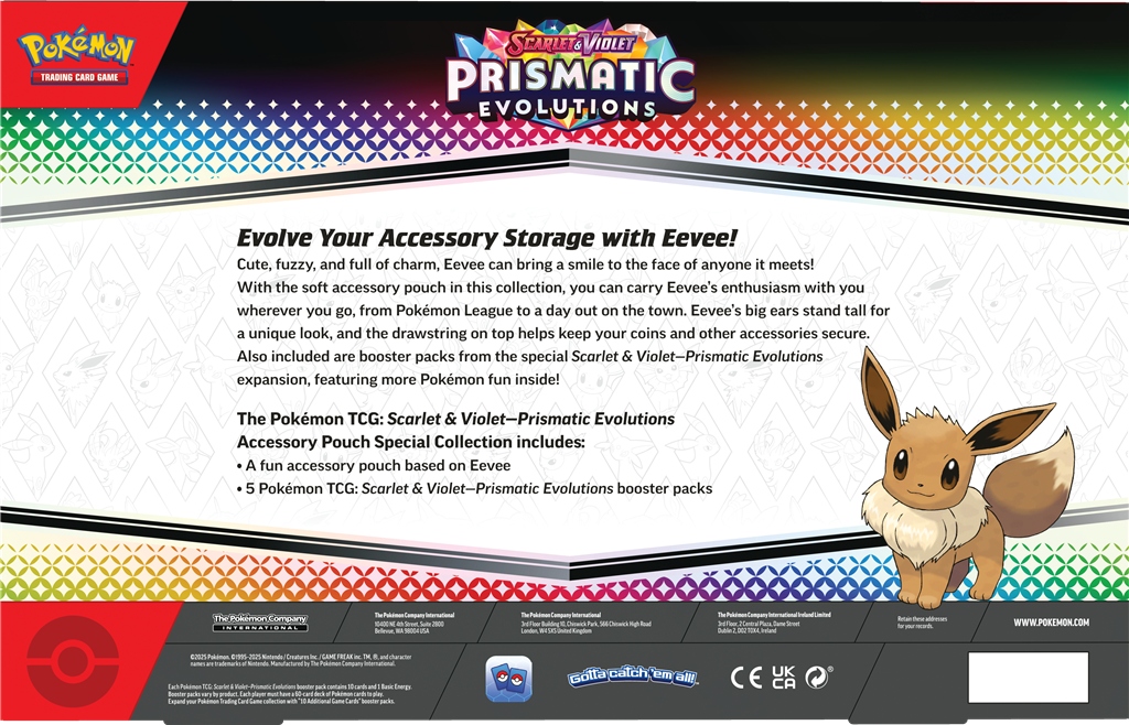 Pokémon Prismatic Evolutions Eevee Accessory Pouch met booster packs