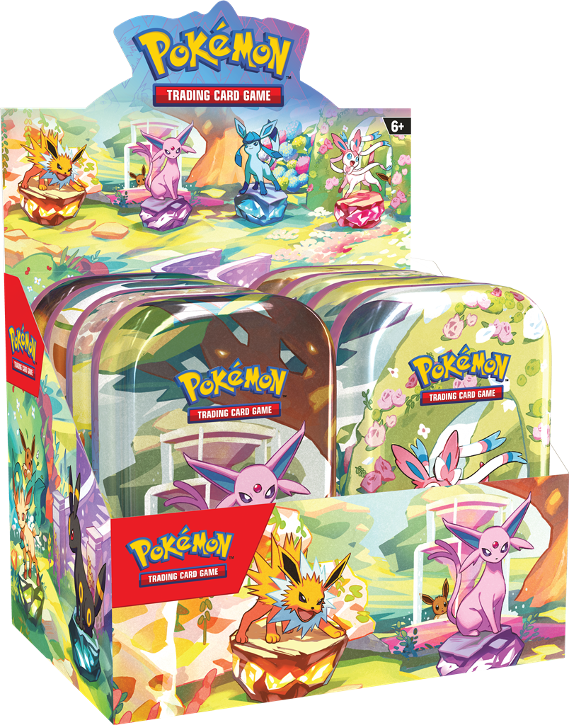 Eevee Prismatic Evolutions Mini Tin met Eevee-munt en booster packs