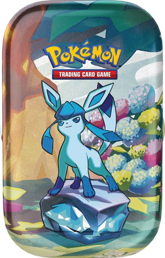Pokémon TCG Scarlet and Violet Prismatic Evolutions Mini Tin met Glaceon afbeelding inclusief boosterpacks en verzamelkaart