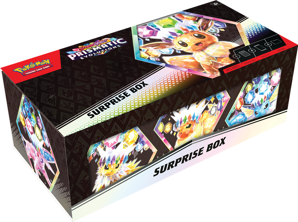 Pokémon Prismatic Evolutions Surprise Box met promokaart en booster packs