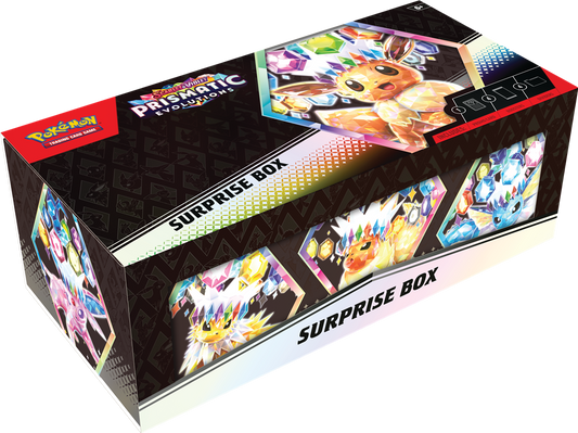 Pokémon Prismatic Evolutions Surprise Box met promokaart en booster packs