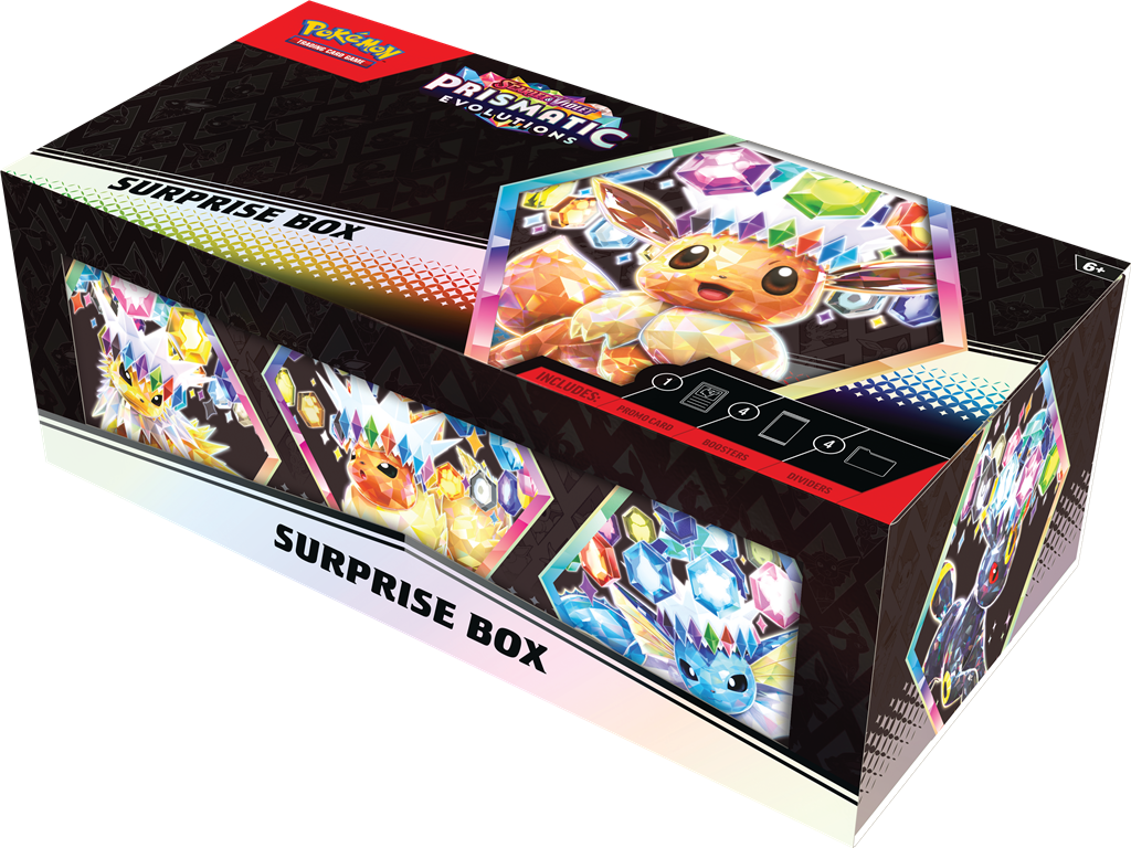 Pokémon Prismatic Evolutions Surprise Box met promokaart en booster packs