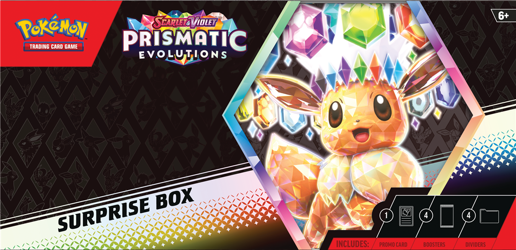 Pokémon Prismatic Evolutions Surprise Box met promokaart en booster packs