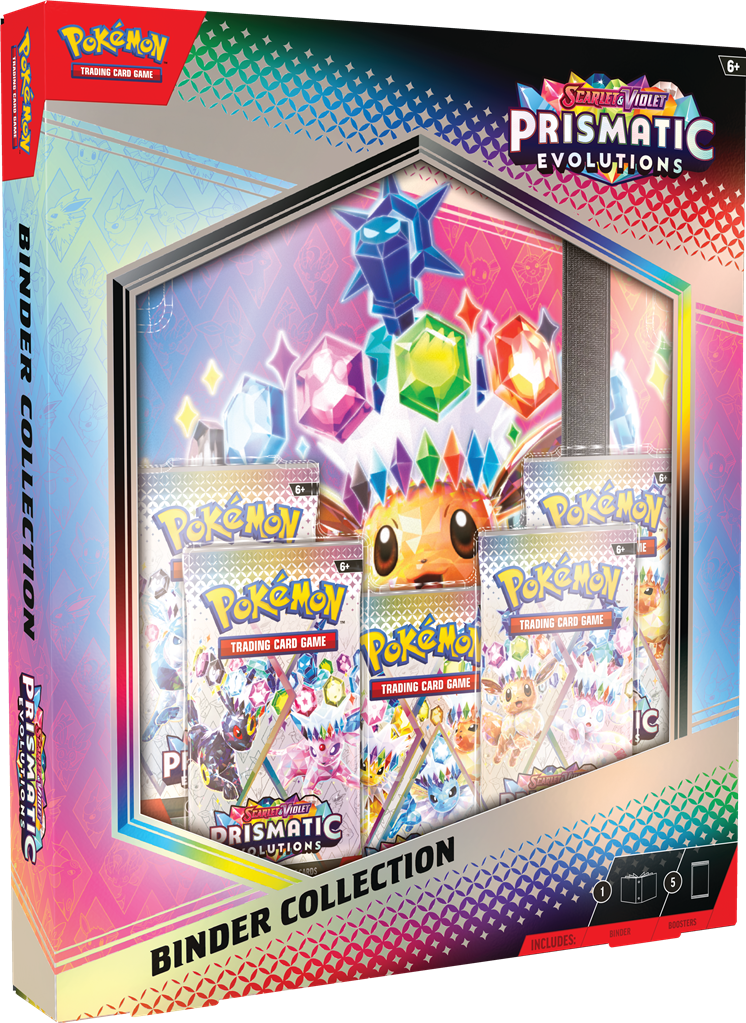 Pokémon Prismatic Evolutions verzamelmap met Eevee en vijf boosterpacks