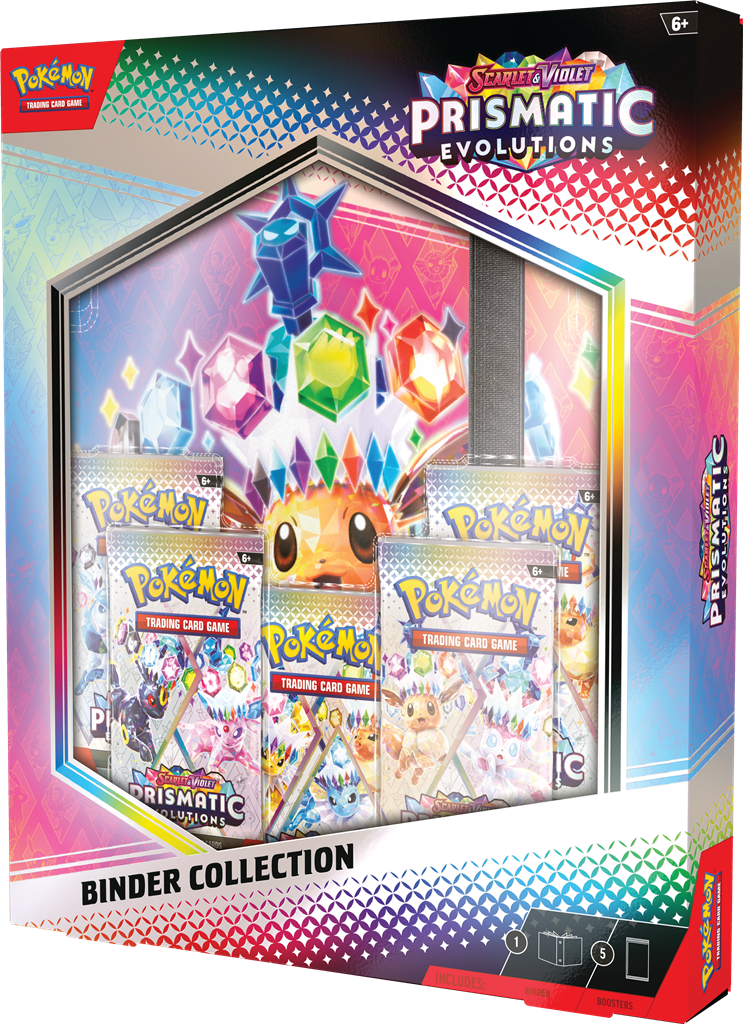 Pokémon Prismatic Evolutions verzamelmap met Eevee en vijf boosterpacks