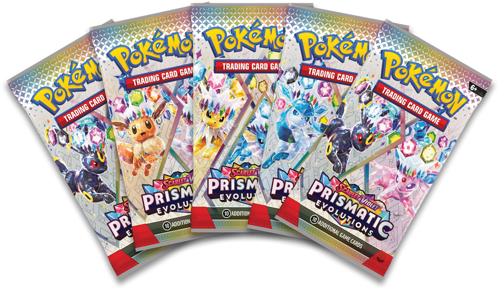 Pokémon Prismatic Evolutions verzamelmap met Eevee en vijf boosterpacks