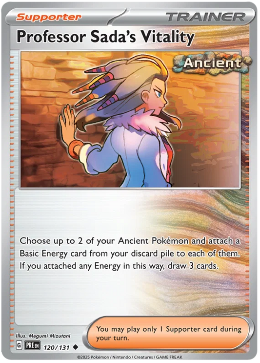 Professor Sada's Vitality trainerkaart #120 common uit Pokémon Prismatic Evolutions