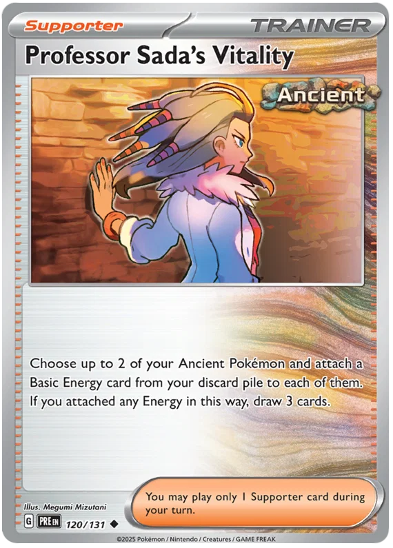 Professor Sada's Vitality trainerkaart #120 common uit Pokémon Prismatic Evolutions