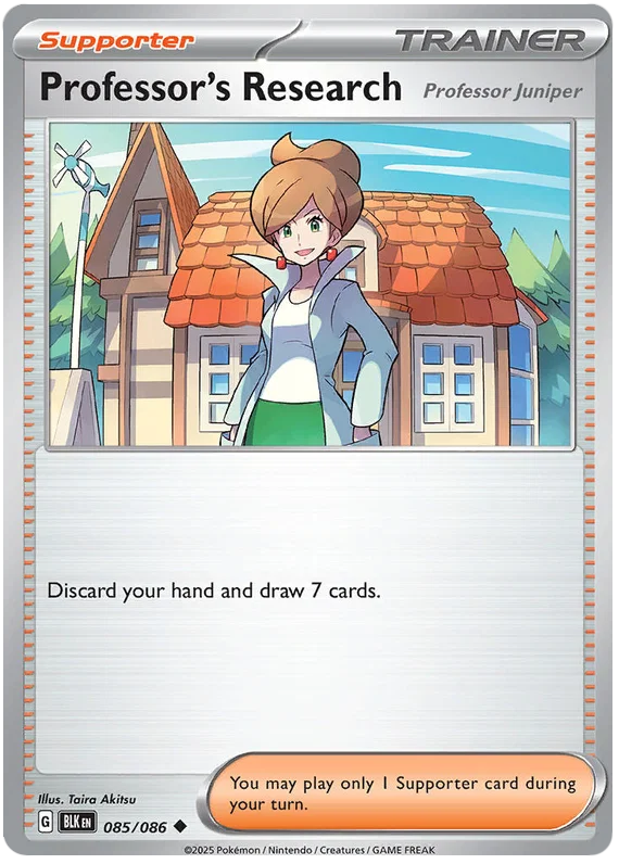 Pokémon Professor's Research trainerkaart uit de Black Bolt set, common #085