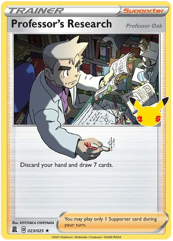 Pokémon Professor's Research holo kaart 023/025 uit de Celebrations set met Professor Oak