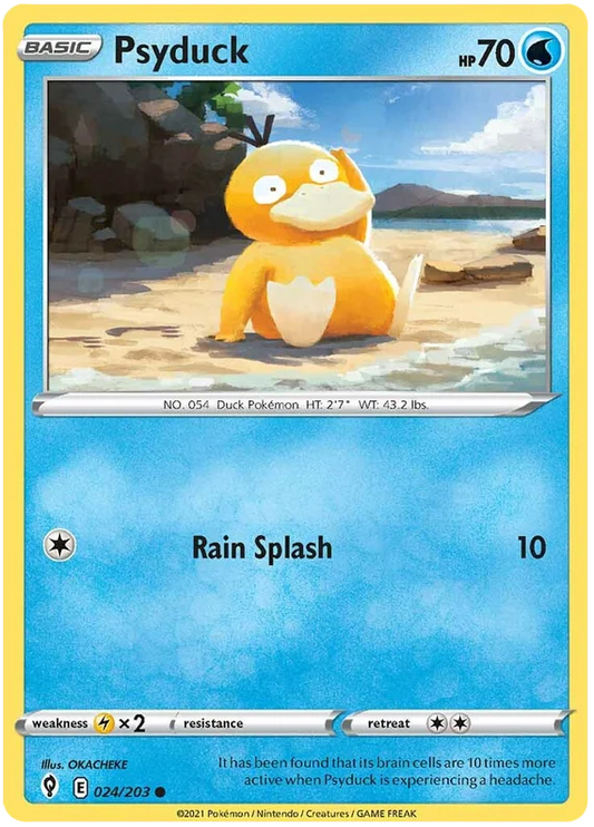 Psyduck common kaart nummer 024/203 uit de Pokémon Evolving Skies set