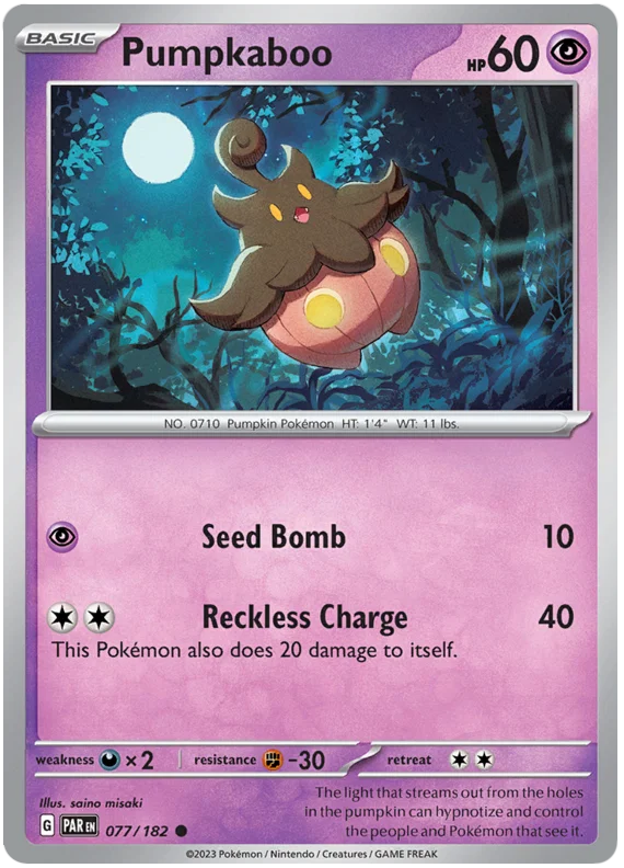 Pumpkaboo #077 common Pokémon kaart uit de Paradox Rift set
