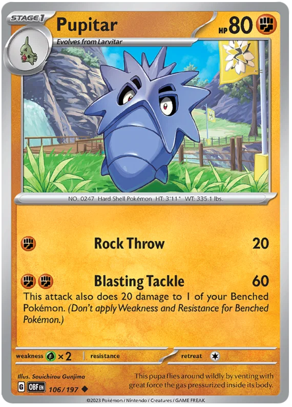 Pupitar common Pokémon kaart nummer 106 uit de Obsidian Flames set