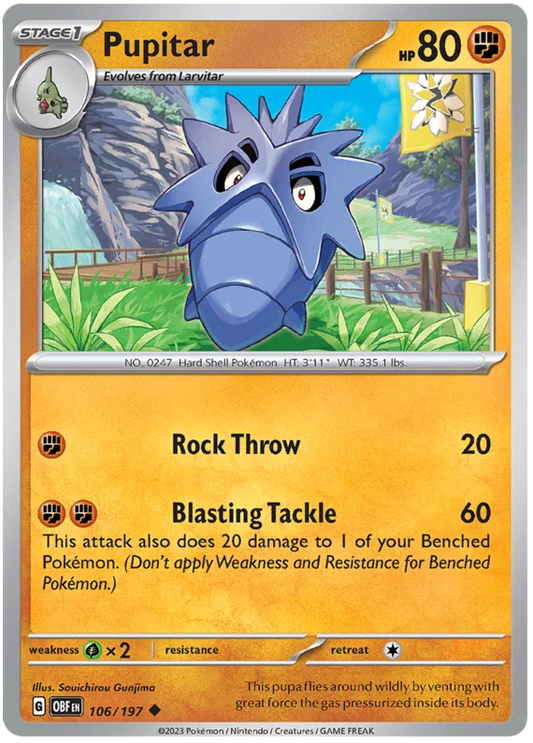 Pupitar common Pokémon kaart nummer 106 uit de Obsidian Flames set
