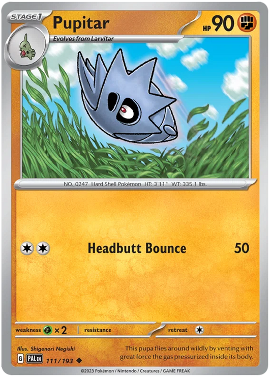 Pupitar #111 common Pokémon kaart uit de Paldea Evolved set