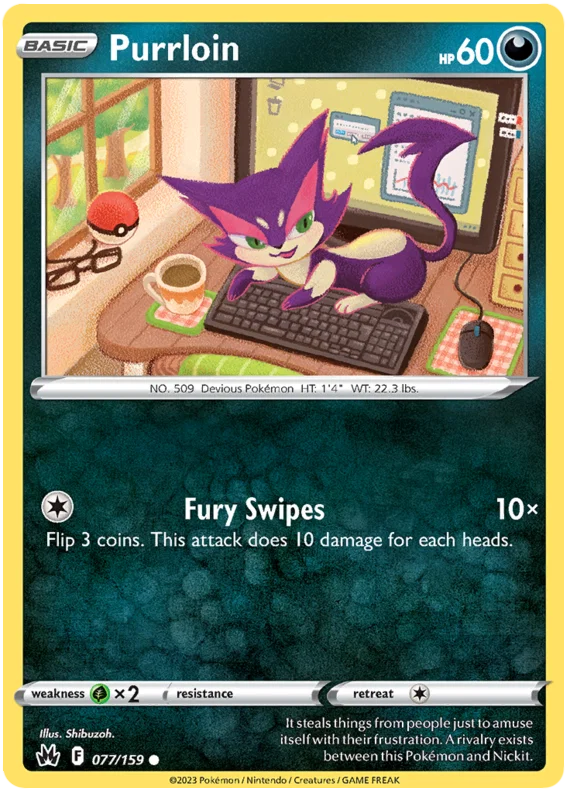 Pokemon Purrloin common kaart #077 uit de Crown Zenith set