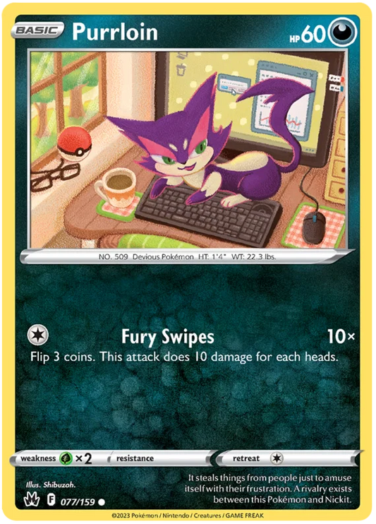 Pokemon Purrloin common kaart #077 uit de Crown Zenith set