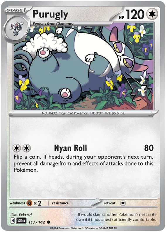 Purugly common kaart #117 uit de Pokémon Stellar Crown set