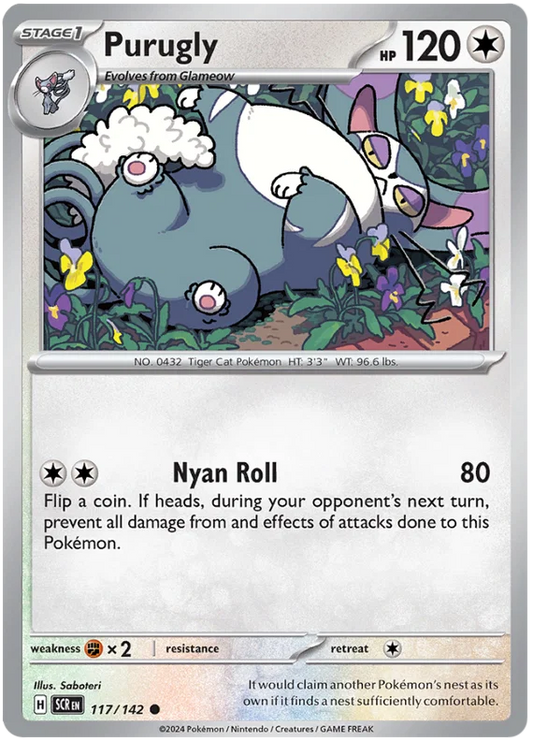 Purugly common kaart #117 uit de Pokémon Stellar Crown set