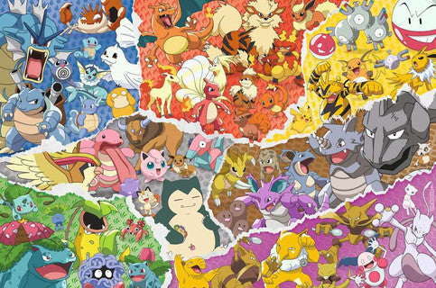Volledig kleurrijk overzicht van de gigantische Pokémon puzzel met honderden verschillende karakters.