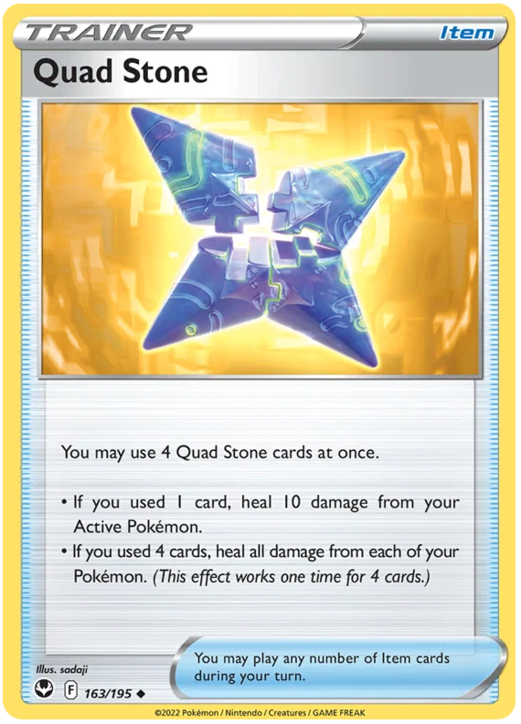 Pokemon Quad Stone kaart nummer 163 uit Silver Tempest, common trainer item kaart