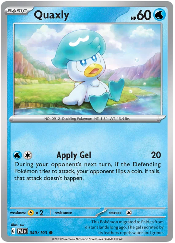 Pokémon Quaxly common kaart nummer 049 uit de Paldea Evolved set