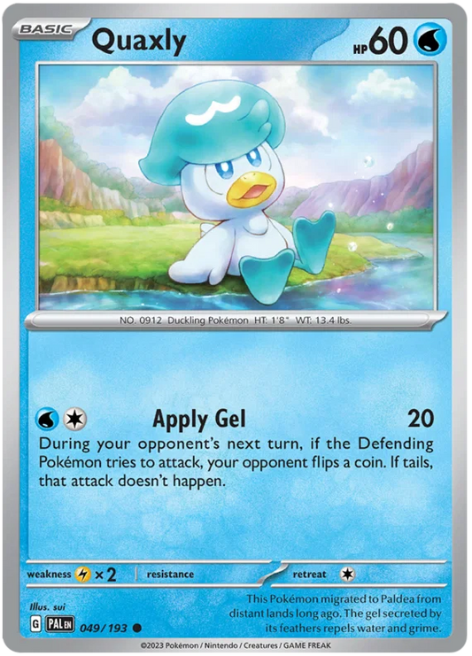 Pokémon Quaxly common kaart nummer 049 uit de Paldea Evolved set