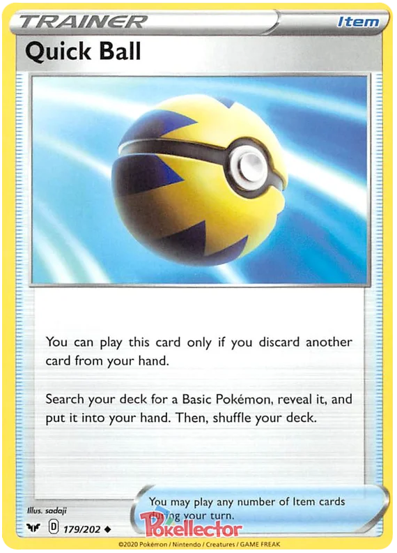 Quick Ball trainer kaart 179/202 uit de Pokémon Sword & Shield Base Set