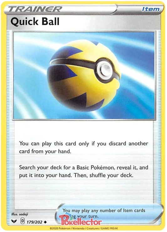 Quick Ball trainer kaart 179/202 uit de Pokémon Sword & Shield Base Set