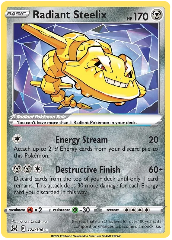 Radiant Steelix holo kaart #124/196 uit de Pokemon Lost Origin set