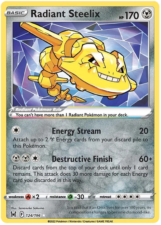 Radiant Steelix holo kaart #124/196 uit de Pokemon Lost Origin set