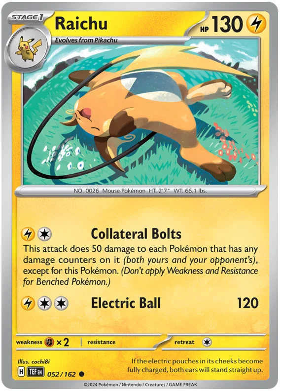 Pokémon Raichu #052 common kaart uit de Temporal Forces set