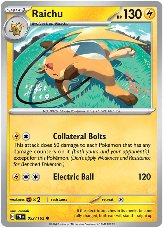 Pokémon Raichu #052 common kaart uit de Temporal Forces set