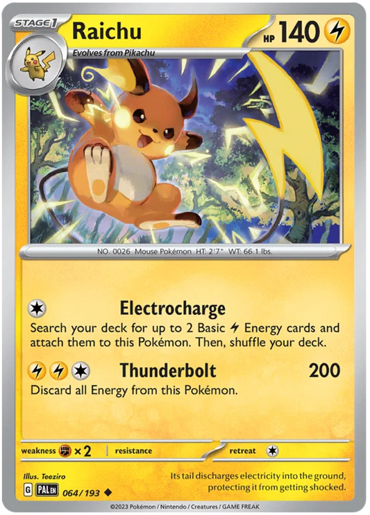 Pokémon Raichu #064 common kaart uit de Paldea Evolved set