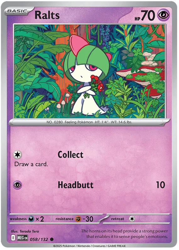 Pokémon Ralts common kaart nummer 058 uit de Mega Evolution set