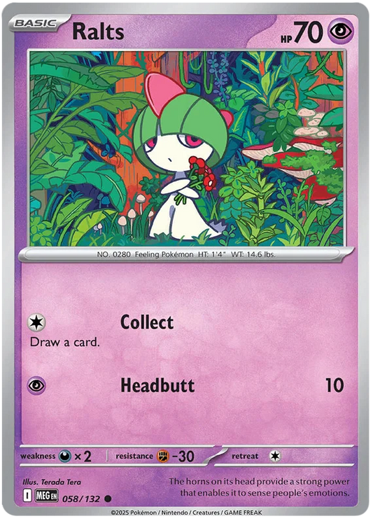 Pokémon Ralts common kaart nummer 058 uit de Mega Evolution set