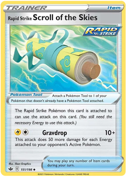 Rapid Strike Scroll of the Skies trainerkaart #151/198 uit Pokémon Chilling Reign