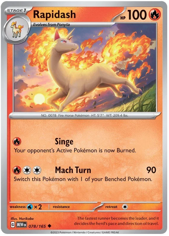 Rapidash common kaart uit de Pokémon 151 set, kaartnummer 078