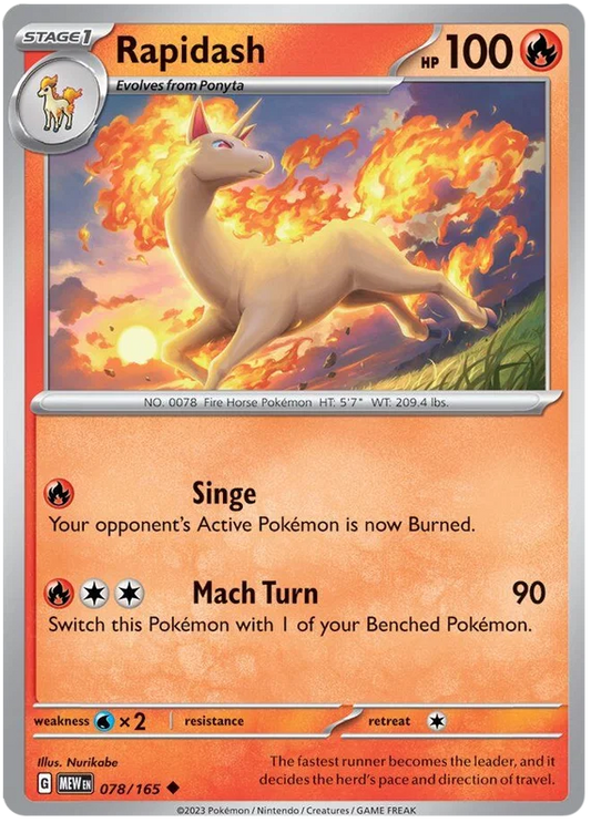 Rapidash common kaart uit de Pokémon 151 set, kaartnummer 078